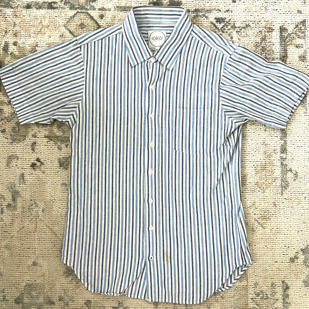 Linen striped short sleeve button down